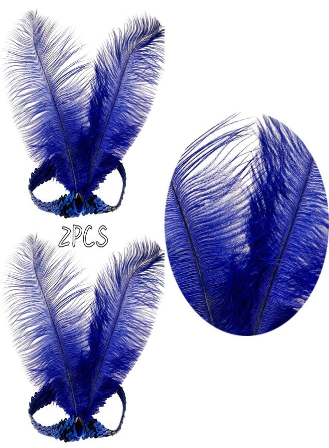 XKTEI 2pcs Sequins Feather Headpiece,1920s Flapper Headband,Mardi Gras Carnival Party Headwear Costume Accessory,Women Girls Headdress (Blue) - Image 2